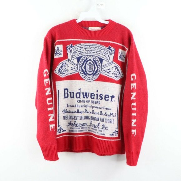 Vintage 80s Budweiser Beer Print Acrylic Sweater